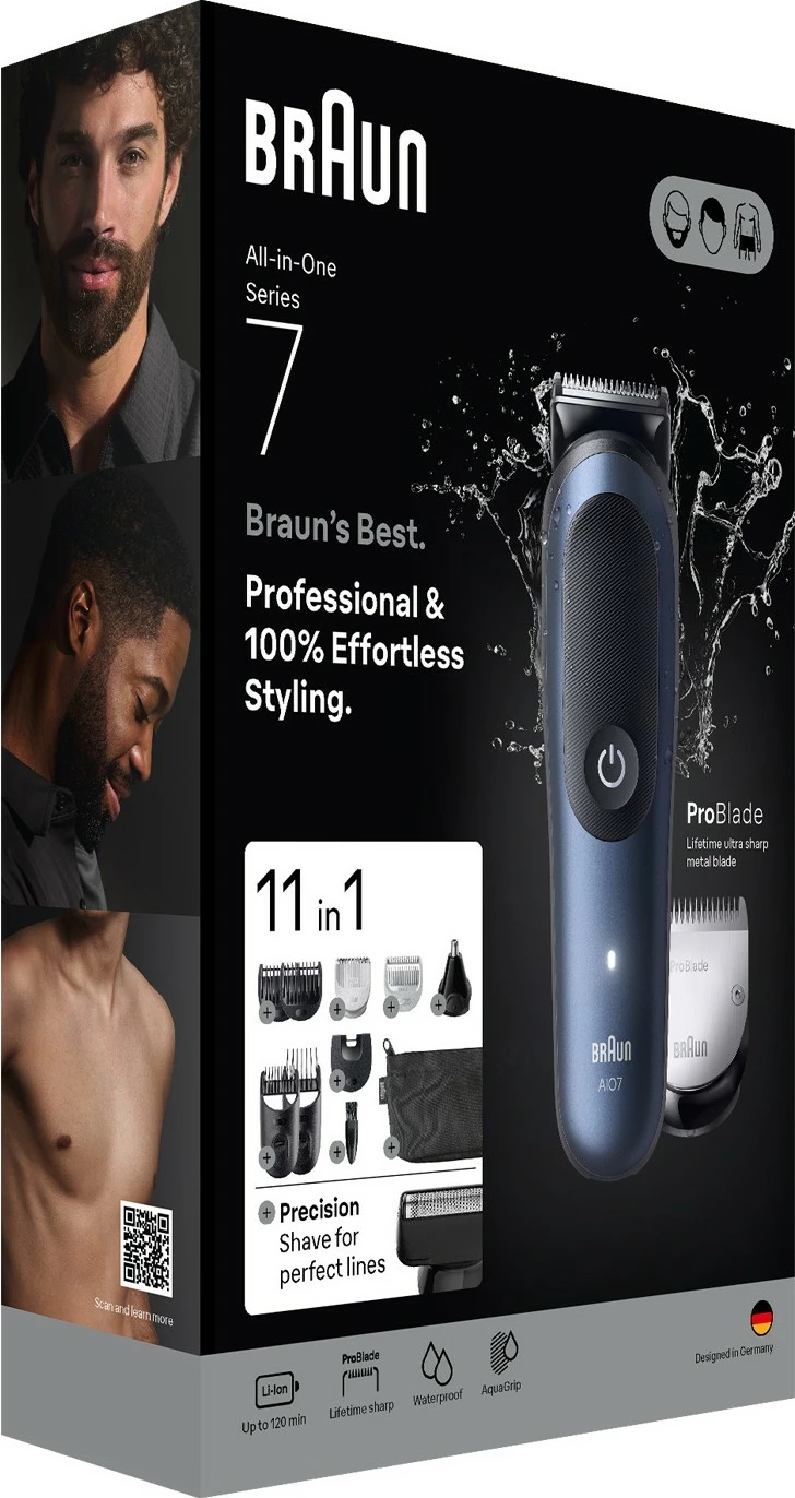 Makinë rroje Braun AIO7540, universal, 120 min, e zezë/blu