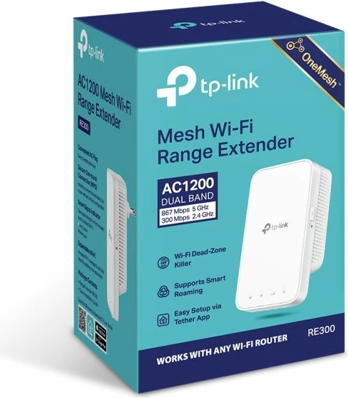 Zgjerues sinjali Wi‑Fi TP-LINK RE300 1200Mbps Dual Band 2.4/5GHz OneMesh, i bardhë