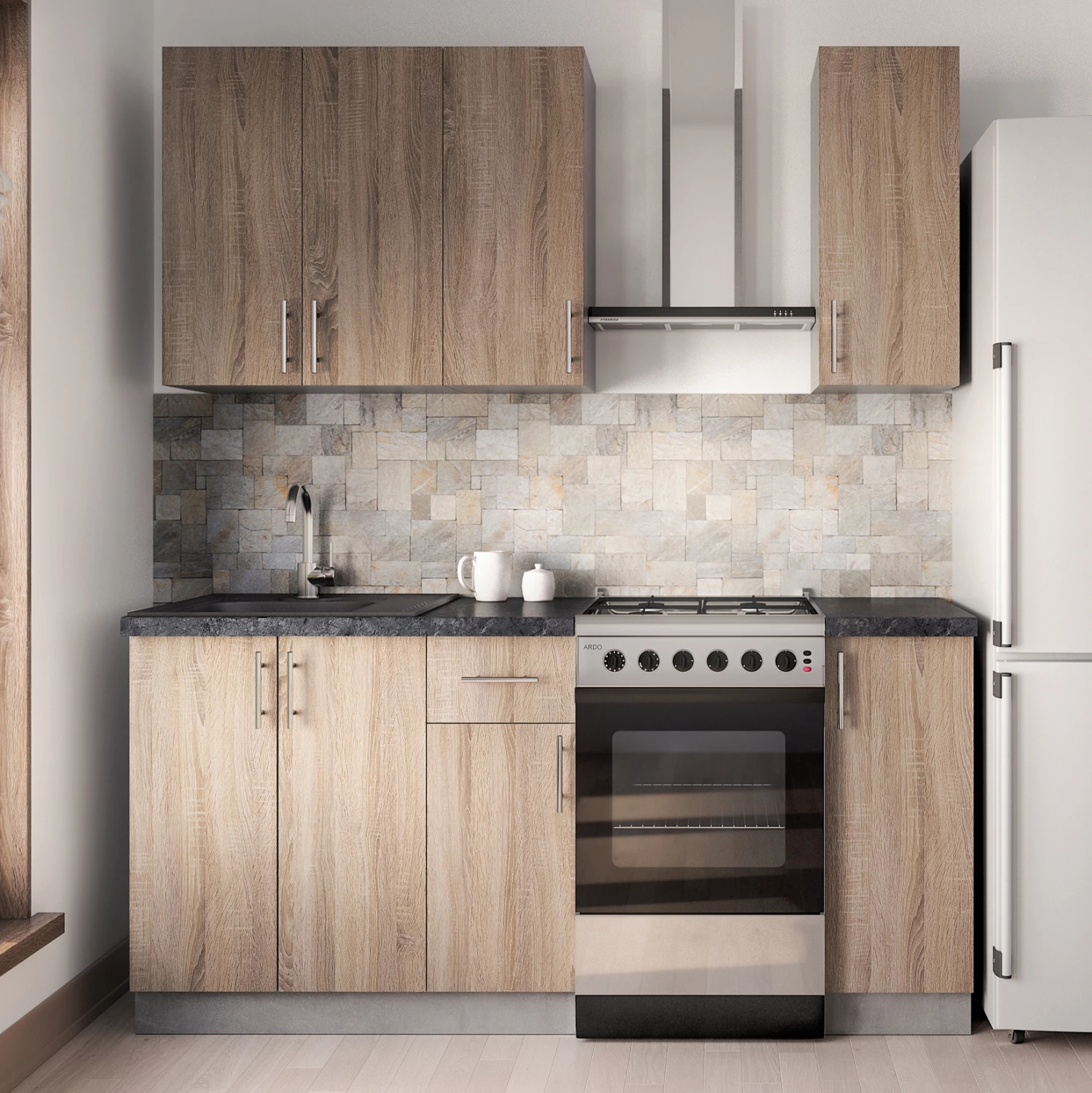 Kompozim kuzhine FH2465.01 melaminë sonoma, sipërfaqe tavoline laminat, 120x47x84.8 cm