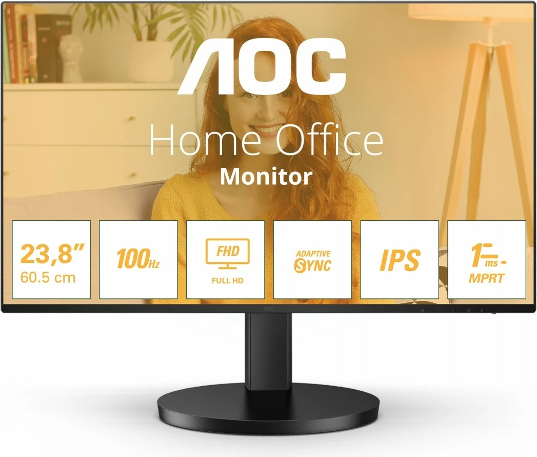 Monitor AOC 24B3HA2, 23.8", IPS, 100Hz, Full HD, me altoparlantë, i zi