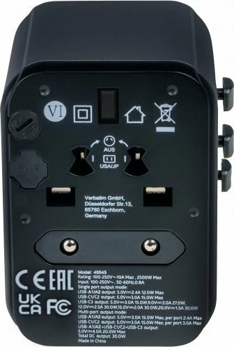 Adapter udhëtimi universal Verbatim UTA-03 Global 49545, i zi