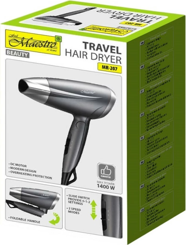 Tharëse flokësh Feel-Maestro MR-207, 1400W, dorezë e palosshme, Gri/Argjend