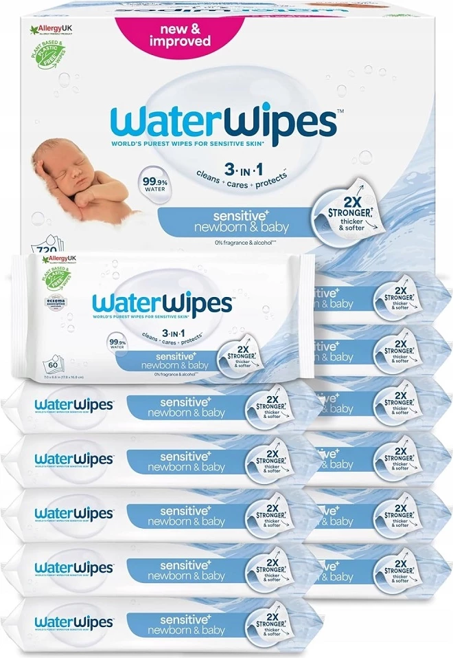 Shami të lagura për foshnje WaterWipes Sensitive+ BIO 12x60 copë