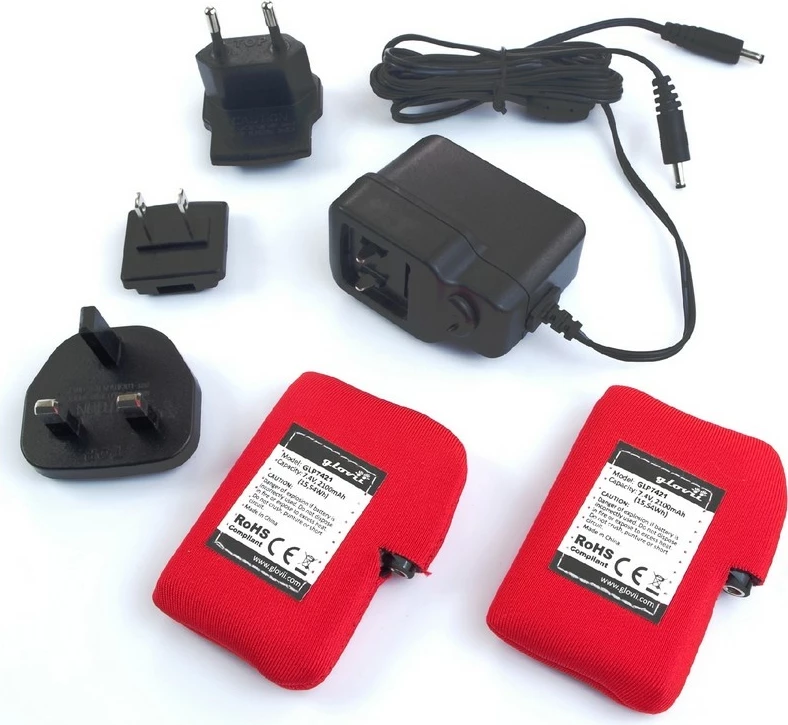 doreza moto me nxemje Glovii GS1, 2100mAh, size L, e zezë, set me 2 bateri + karikues + adaptera + çantë