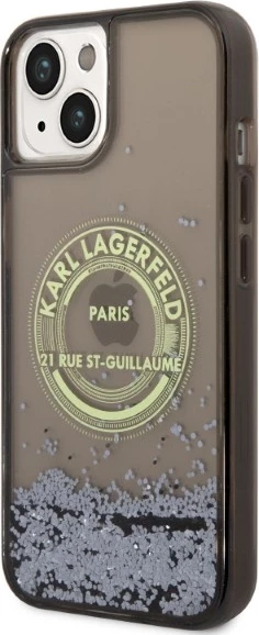 Mbështjellës Karl Lagerfeld Liquid Glitter RSG për iPhone 14, i zi