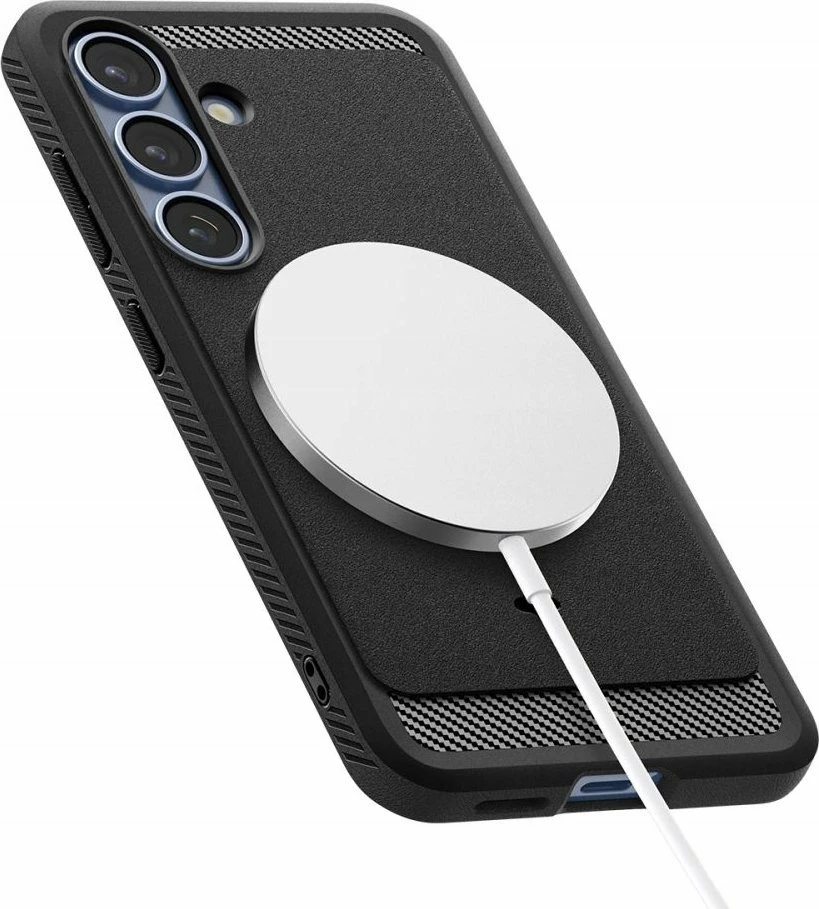 Mbështjellës Spigen Rugged Armor Mag MagSafe për Samsung Galaxy S25, TPU i fortë, i hollë, i zi matte