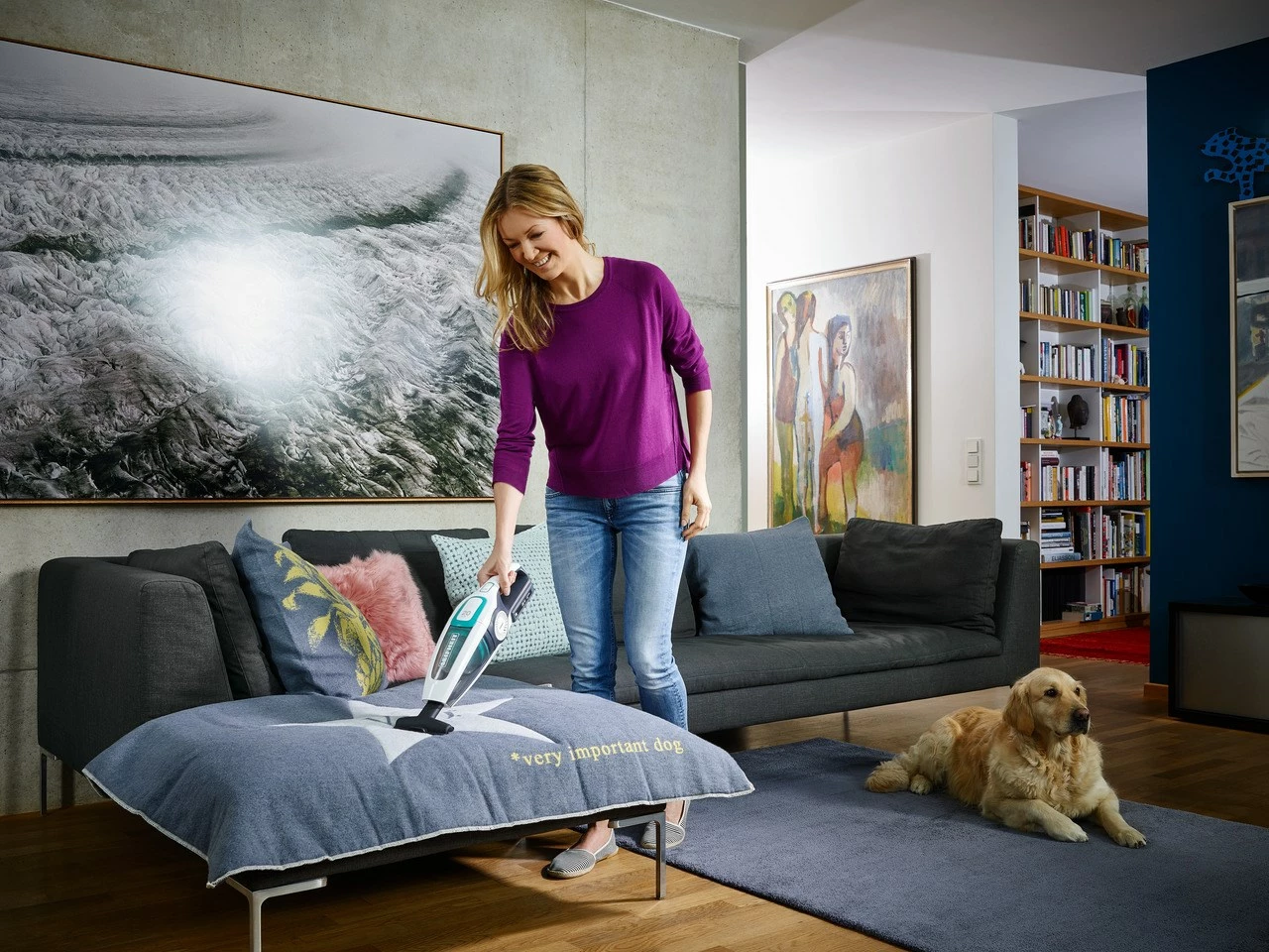 Fshesë elektrike pa kabllo Leifheit PowerVac 2in1, 20V, pa qese, bardhë/kaltër