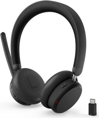 Kufje pa tela me dy modalitete, Lenovo 6550 4XD1S19778, ANC/ENC, Bluetooth 5.3 dhe USB-C receiver, 60 orë, Teams, e zezë