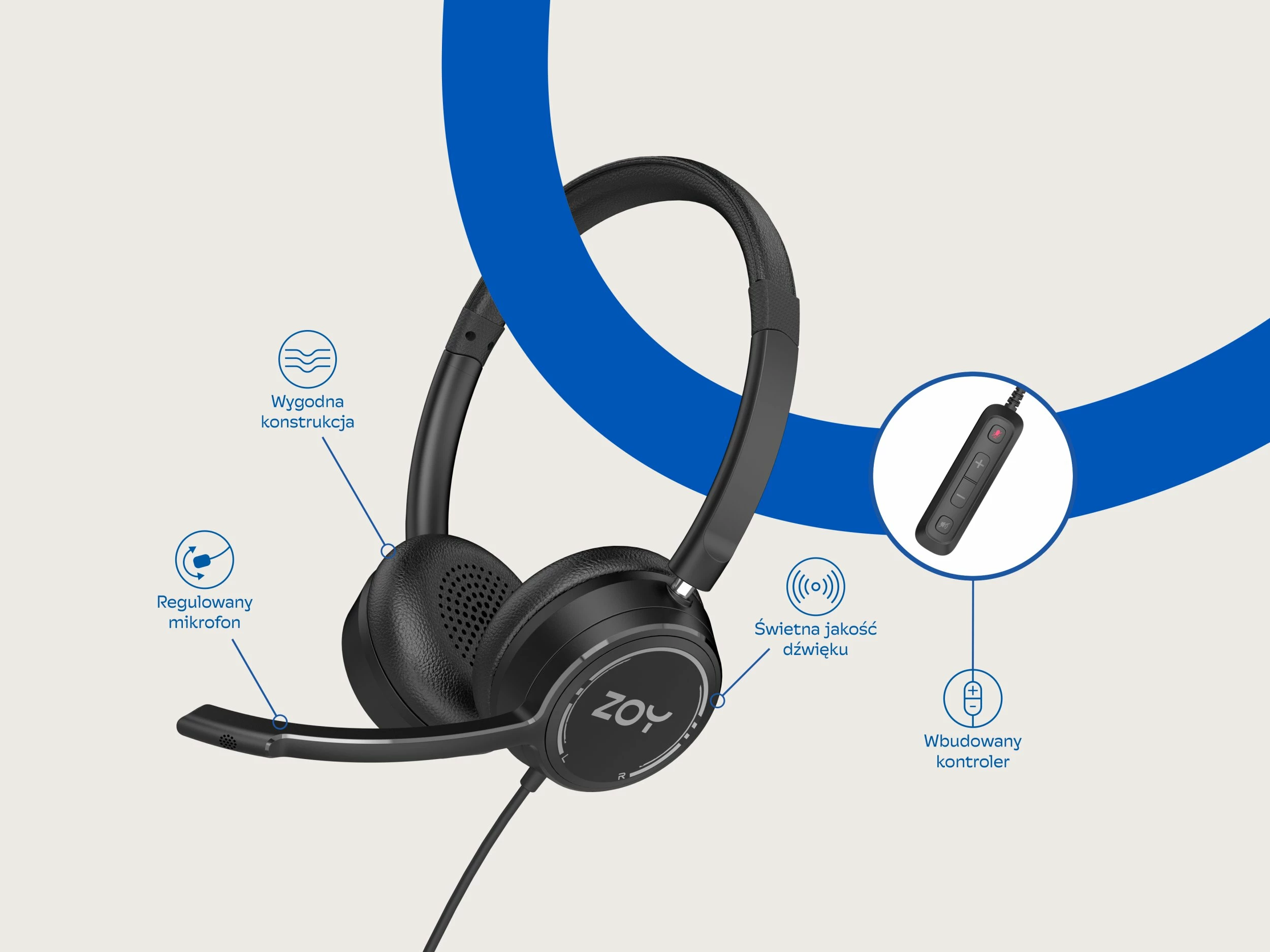 Kufje me mikrofon ZOY ZHS40, me kabllo 3.5mm + USB, driver 40mm, kontroll volum, zezë