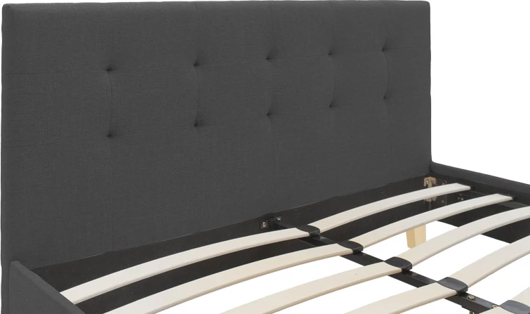 Krevat Mago, material stof ngjyrë gri e errët, këmbë druri natyrale, 160x200cm