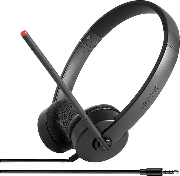 Kufje Lenovo Stereo Analog, me kabllo, 3.5mm, për zyrë/call center, të zeza