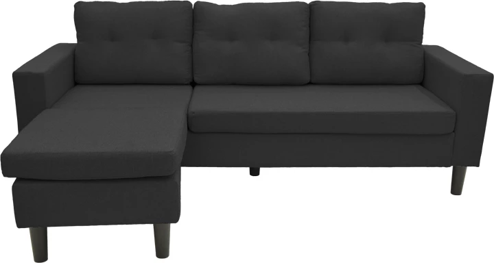 Këndore e kthyeshme Maneli, material stof, e zezë, 196x138/77x82cm