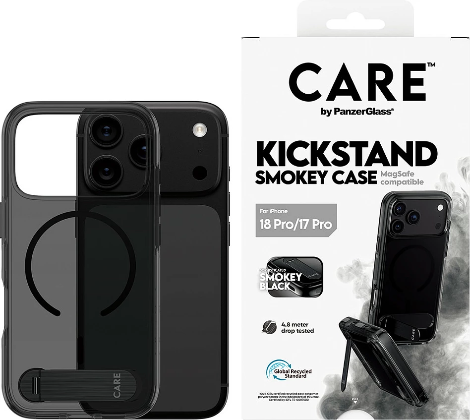 Mbështjellës PanzerGlass CARE Kickstand Case, MagSafe, për iPhone 17 Pro, smokey i zi
