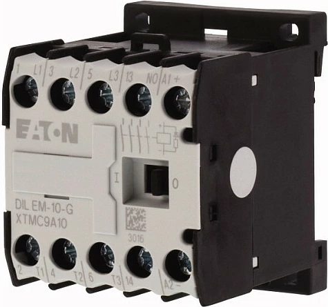 Kontaktor Eaton DILEM-10-G 24VDC, 3-pol + 1 kontakt ndihmës, 4kW/400V, zi/gri