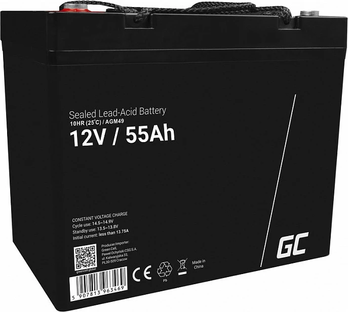 Bateri AGM Green Cell AGM49, 12V 55Ah, e zezë