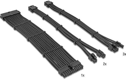 Set kabllosh zgjatës PSU DeLOCK 30 cm, 6 copë, ATX 24-pin + 2x EPS 4+4 + 3x PCIe 6+2, të zeza