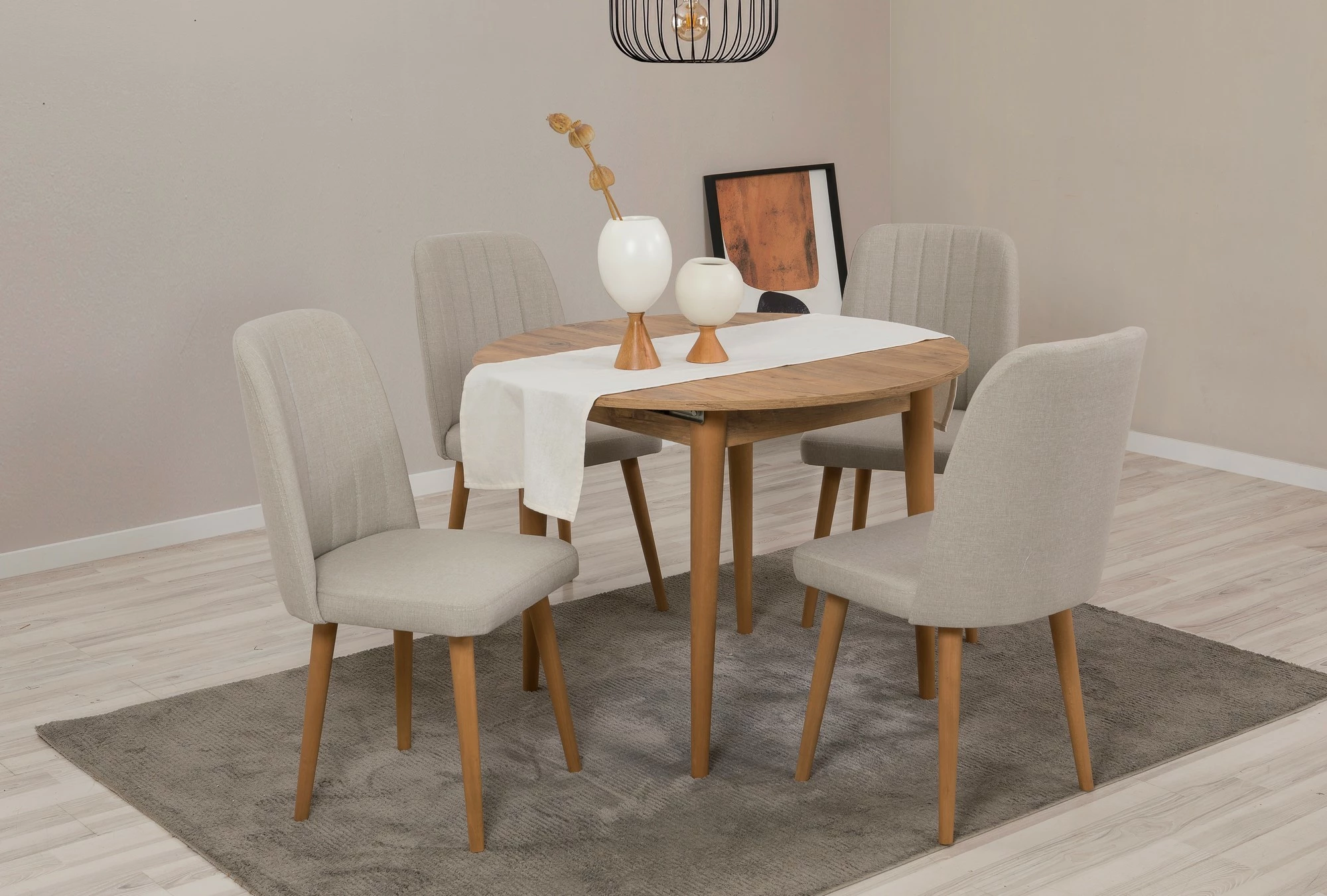 Tavolinë me karrige, zgjatshme, 5 copë, Skye Decor Vina 1005, ngjyrë pishë Atlantike, krem