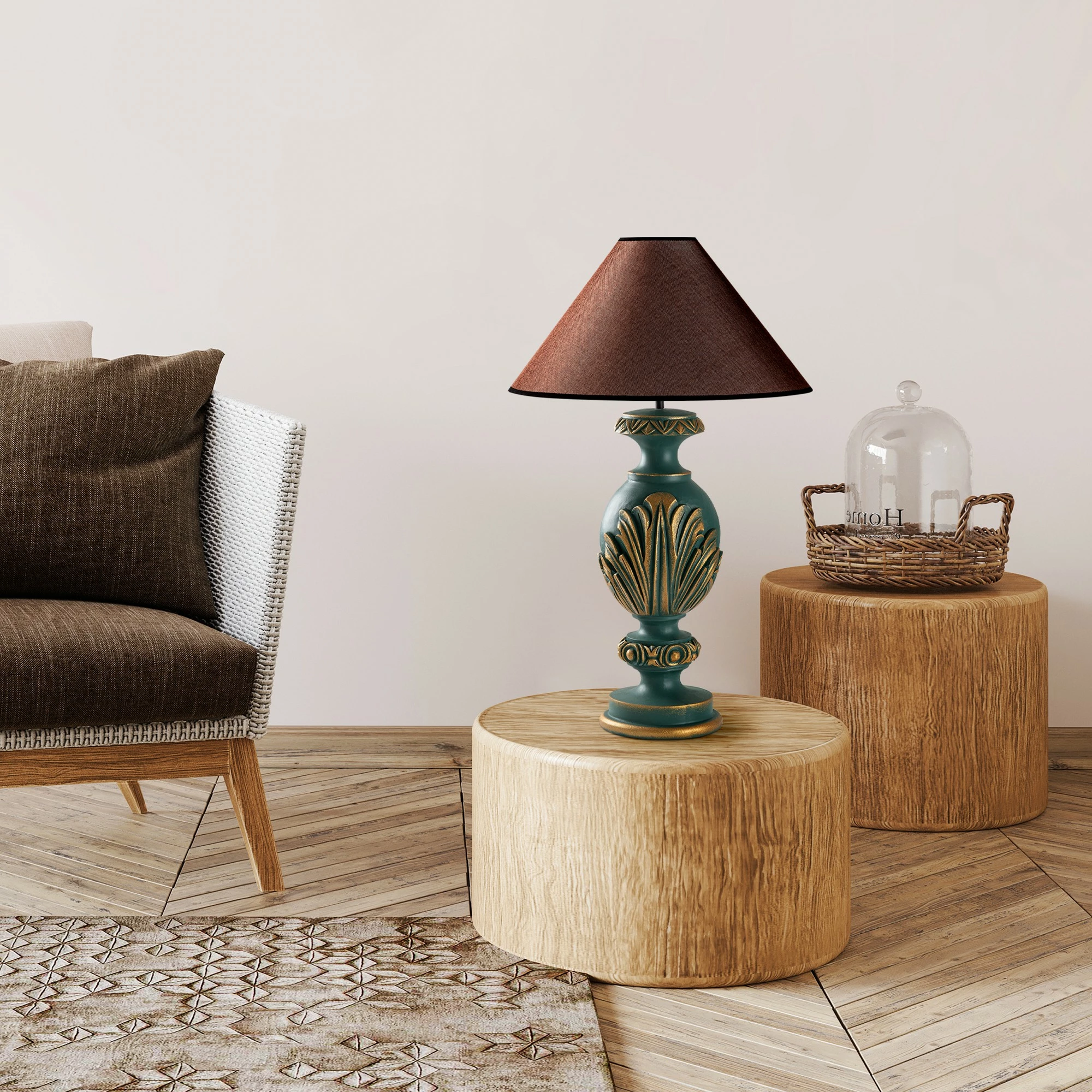 Llambë tavoline Opviq, ELEGANZE-5313, ngjyrë e gjelbër dhe kafe, 50x50x74cm