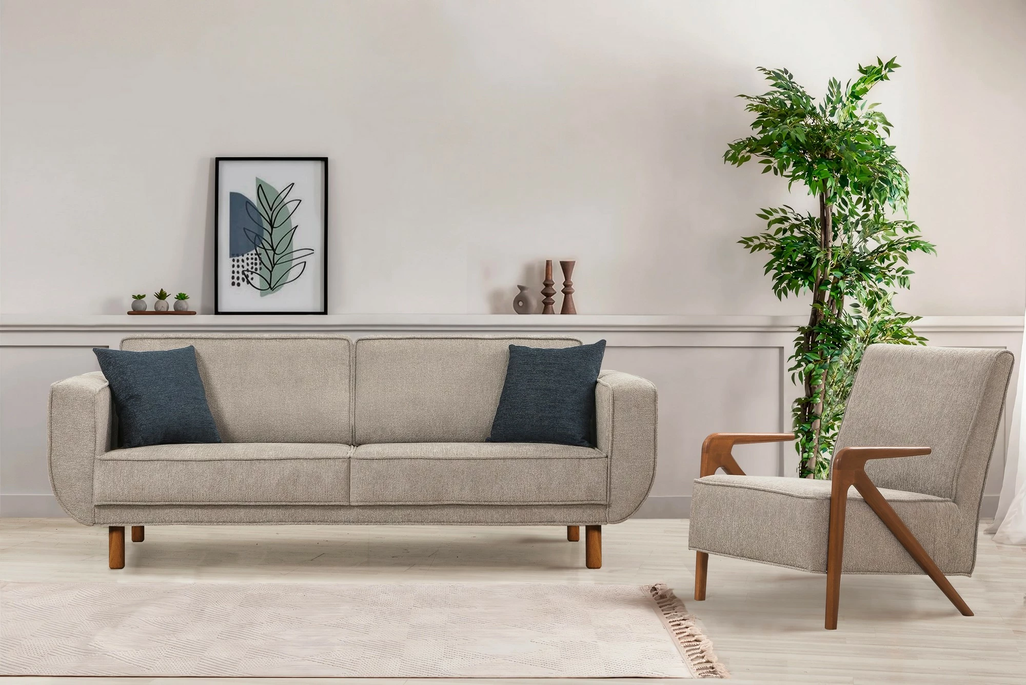 Set divan-krevat Atelier del Sofa, Larus Wood, arrë, gri