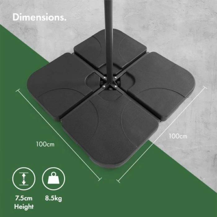 Peshë bazë për parasol VONHAUS 2500966, set 4 copë, e mbushshme me ujë/rërë, HDPE, e zezë