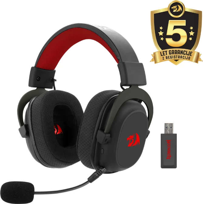 Kufje gaming Redragon Zeus Pro H510-PRO, wireless 2.4GHz/Bluetooth 5.0, 7.1, mikrofon i shkëputshëm, të zeza/kuqe, me USB dongle