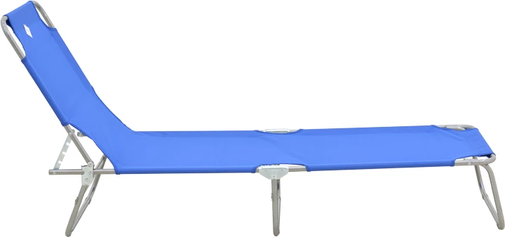 Shezlong metalik-tekstilen për plazh, ngjyrë argjendi-blu, 55x185x24cm