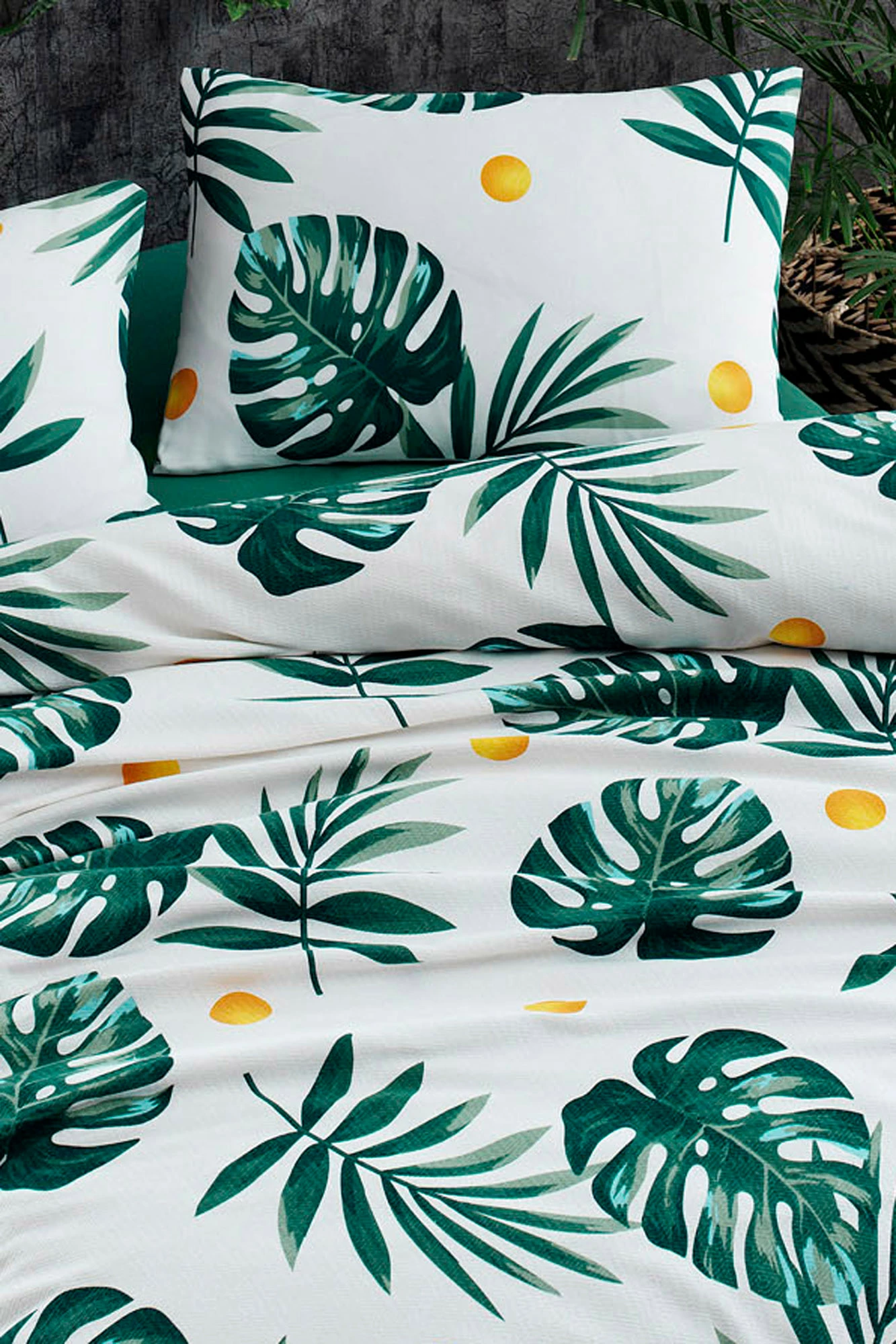 Set piké dopio L'essentiel, Monstera, ngjyrë e gjelbër, e bardhë, e verdhë
