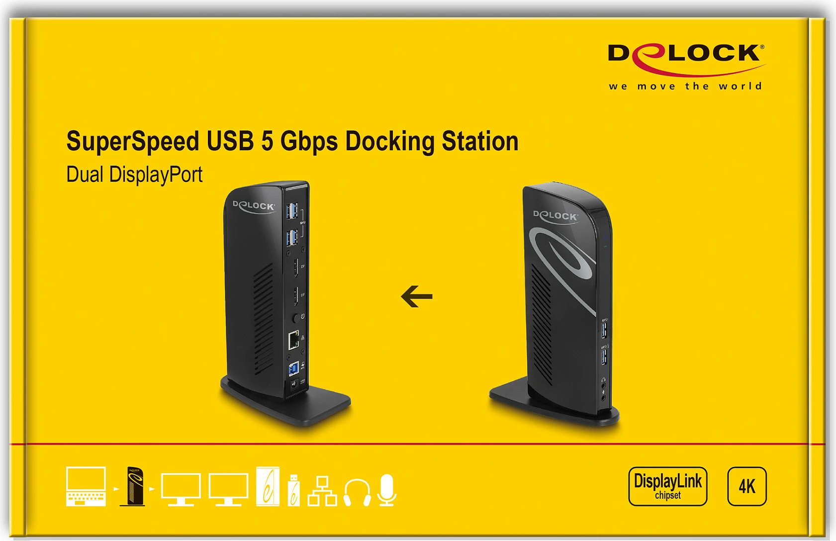 Docking station DeLOCK DisplayLink, 2x DisplayPort 4K, USB 3.2, LAN, Audio, e zezë