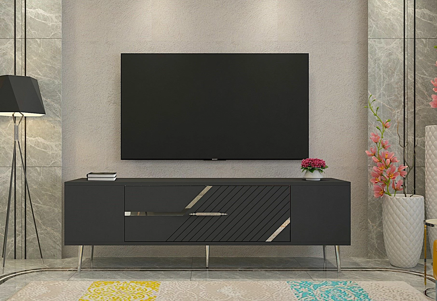 Komodë TV Skye Decor, antracit, argjend, Dekolp5
