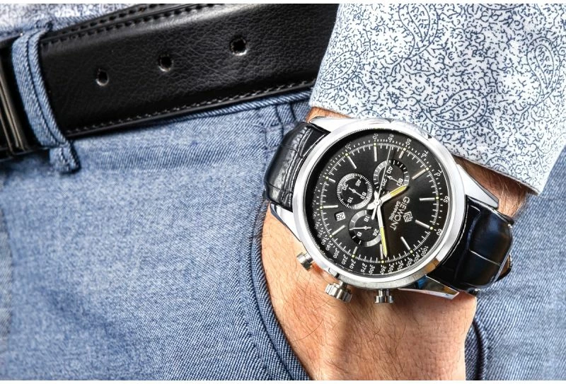 Orë dore meshkuj Giewont GW7650-A2, e zezë/argjendtë