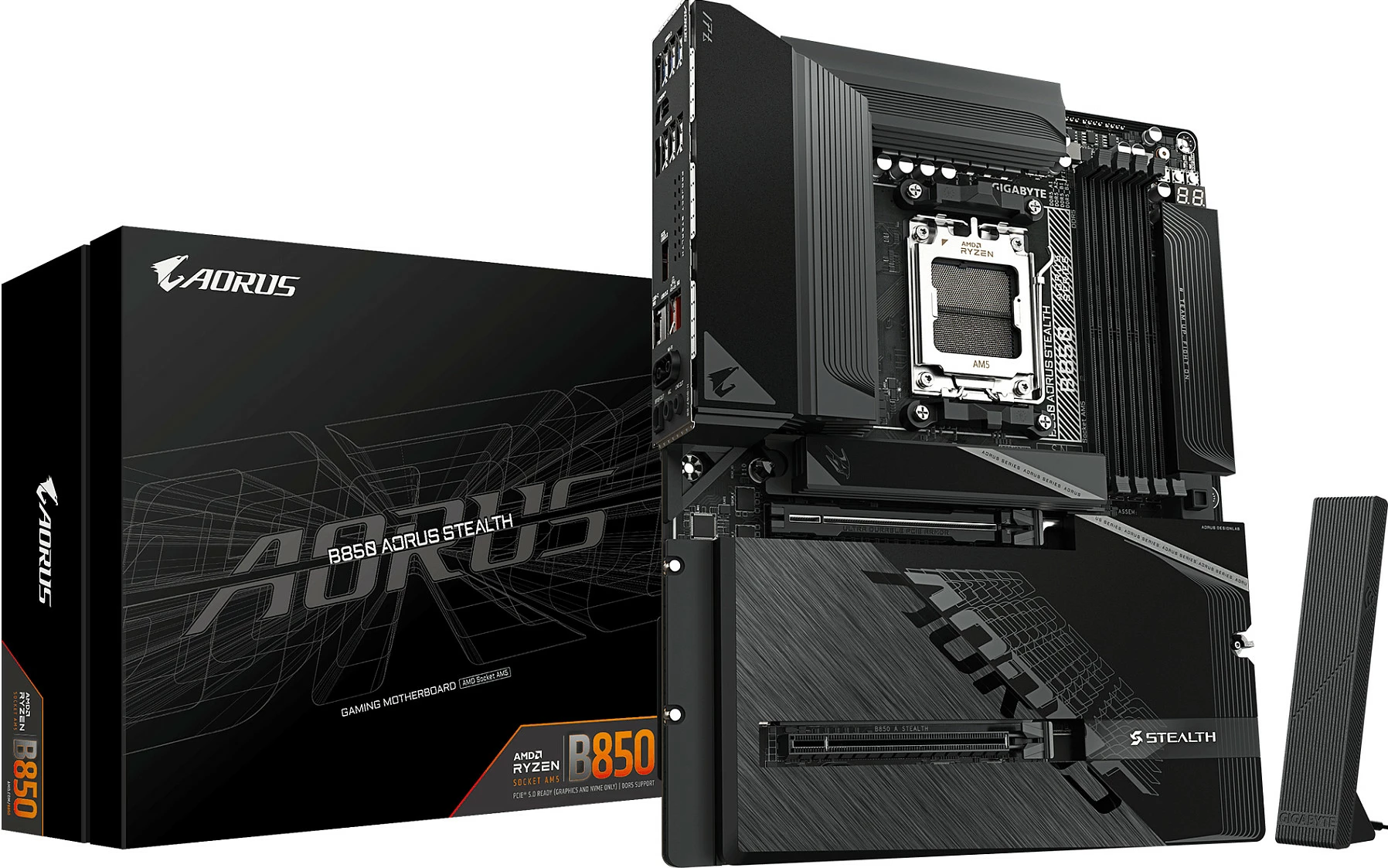 Pllakë amë Gigabyte B850 AORUS STEALTH, Socket AM5, DDR5 deri 8200MHz (OC), WiFi 7, 5GbE, 4x M.2