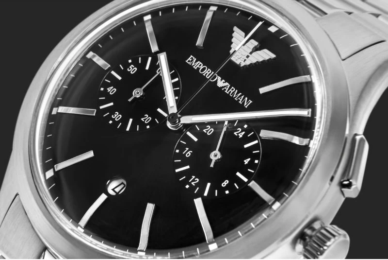 Orë dore meshkuj Emporio Armani Dario AR11691, e zezë/argjendtë, me kuti