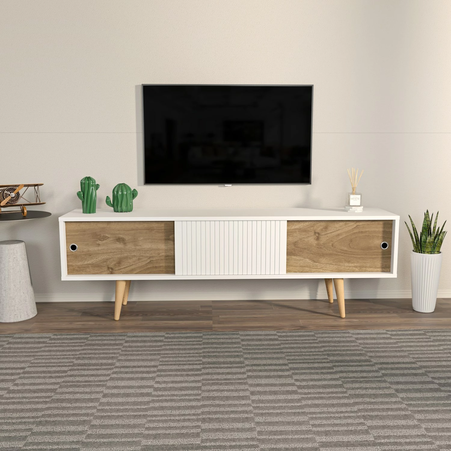 Komodë TV Hanah Home, Ecrin, e bardhë dhe arre