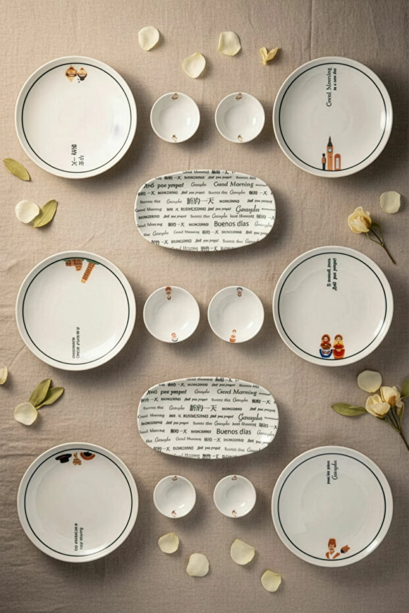 Set mëngjesi 14 pjesësh, Hermia Concept, KH Moderna Morning, ngjyrë e zezë dhe e bardhë