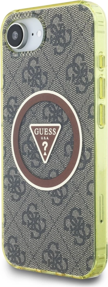 Mbështjellës Guess IML Metal Glitter 4G Circle Triangle MagSafe për iPhone 16e, Kafe
