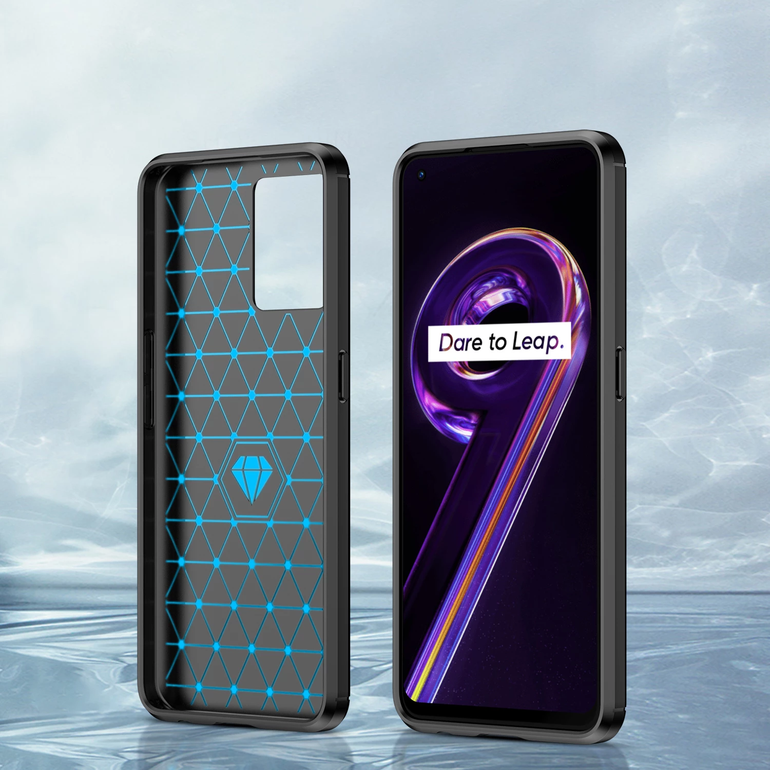 Mbështjellës Hurtel Carbon Case për Realme 9 Pro+, i zi