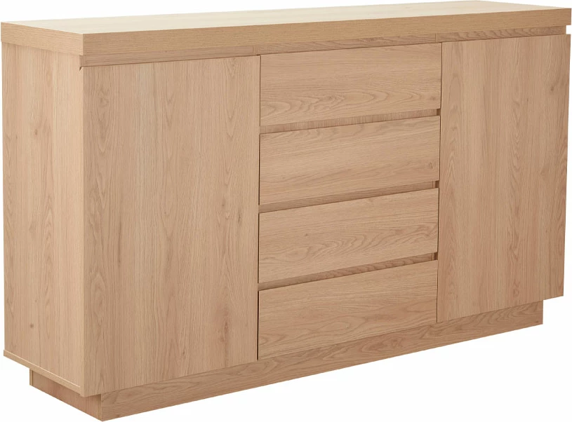Komodë anësore DRUVO, 2 dyer, 4 sirtarë, ngjyrë natyrale, 160x39x92cm