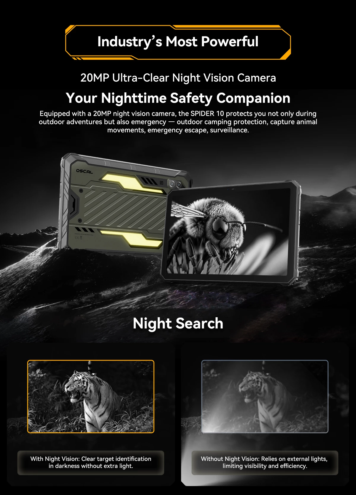 tablet robust Oscal Spider 10 11\" 8GB+256GB 20000mAh IP68/IP69K Android 15, e zezë