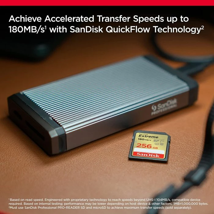 kartë memorie SDXC SanDisk Extreme 256GB, 180MB/s lexim & 130MB/s shkrim, 1 vit RescuePRO Deluxe