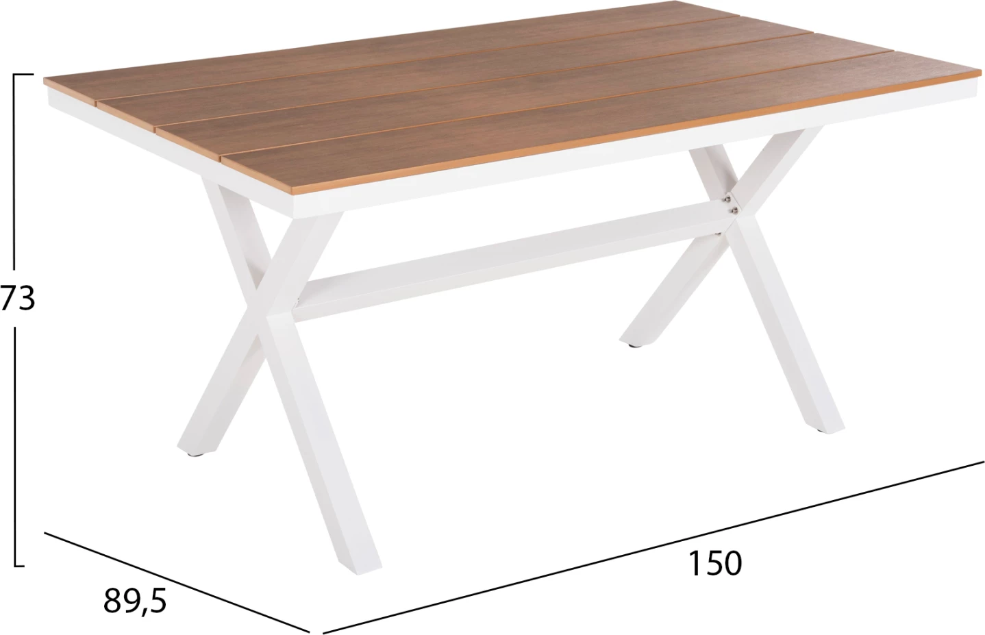 Tavolinë drejtkëndore alumini, TAWNEE, ngjyrë e bardhë, polivud, 150x89.5x73H cm