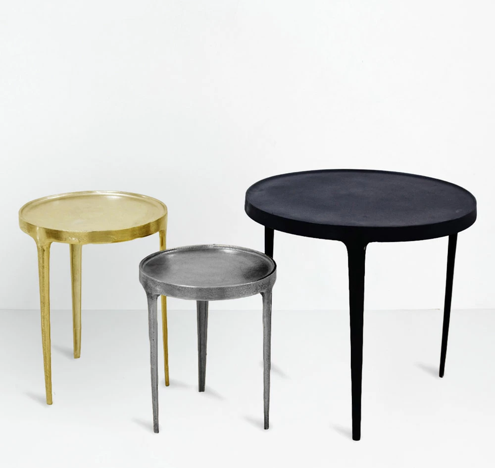 Set tavolinash anësore INK, 3 copë, e zezë, bronz, nikel, 64.5x64.5x61cm