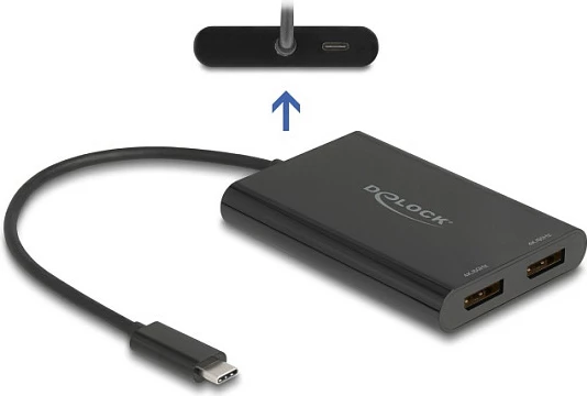 Adapter USB-C DeLOCK 64308, 2x DisplayPort 4K 60Hz, USB-C PD 100W, 0.2m, i zi