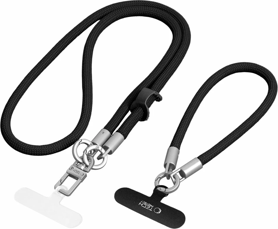 Rrip për celular Tech-Protect C10S Rope Crossbody & Wrist 145 cm, zi/titan, set 2 lanyard + 2 adapter