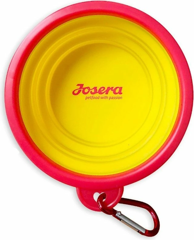 Tas udhëtimi Josera Travel Bowl 300 ml Ø13 cm silikoni, i palosshëm, i verdhë, me karabinë