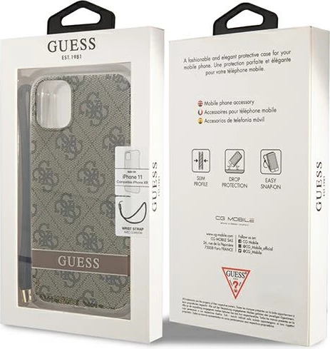 Mbështjellës Guess GUOHCN61H4STW për iPhone 11, 4G Print Strap, Kafe