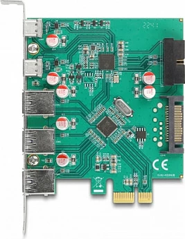 Kartë zgjerimi PCIe DeLOCK, 3x USB-A + 2x USB-C, USB 3.2 Gen 1 5Gbps, PCIe x1, shumëngjyrëshe