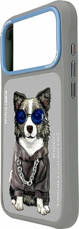 Kutia mbrojtëse Nimmy Glasses Cool Dog për iPhone 17 Pro, gri
