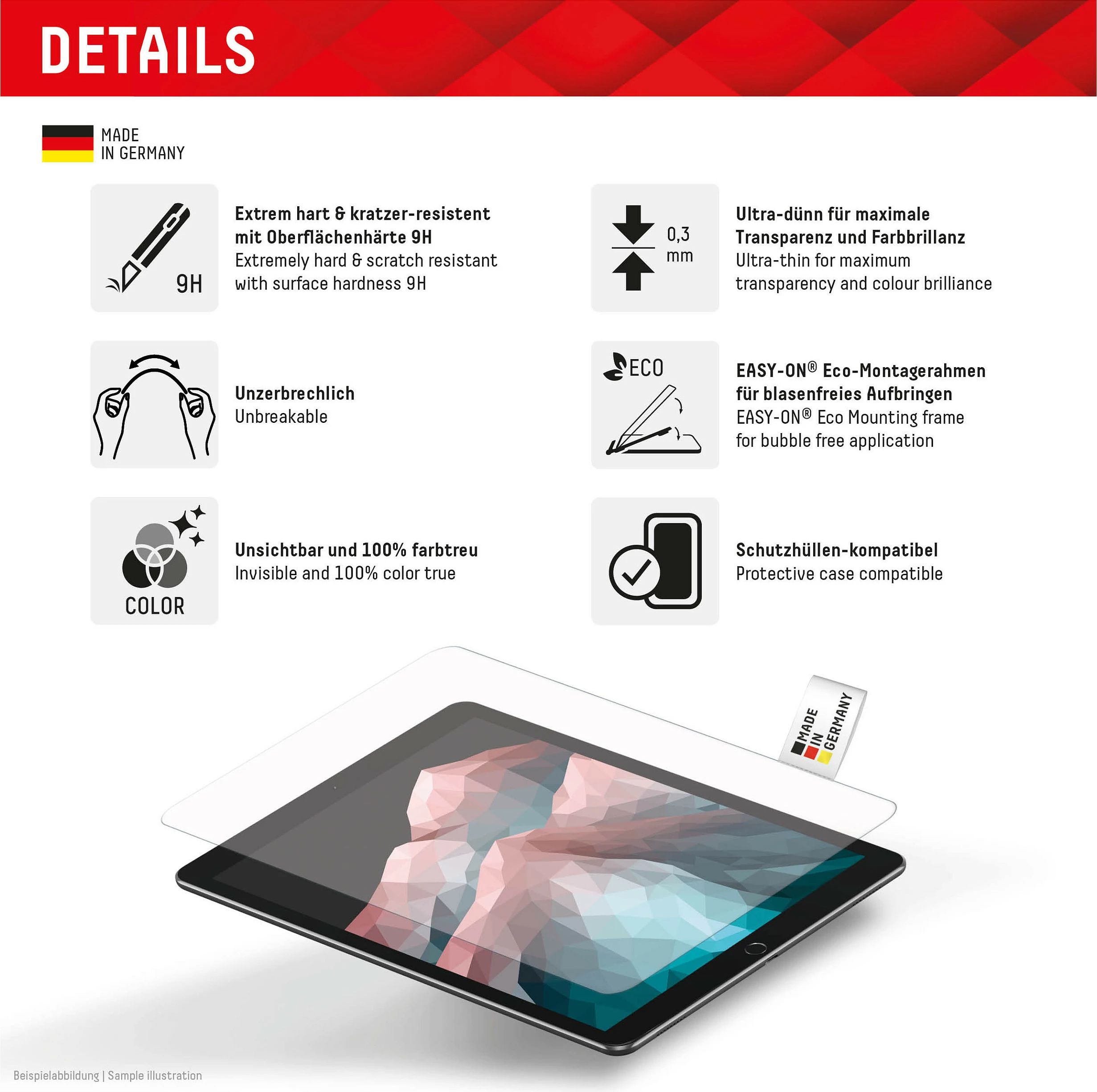 Xham mbrojtës Displex Tablet Glass për iPad Air 13" (2024/2025), 9H, me kornizë montimi, transparent