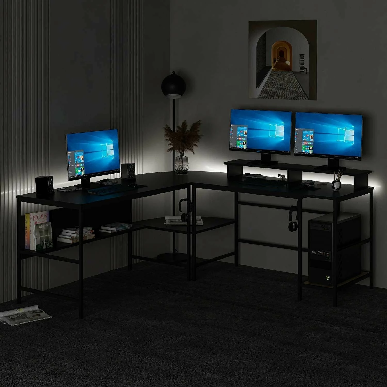Tavolinë pune për studim, këndore, ngjyrë e zezë, Skye Decor Greta RGB - 8536