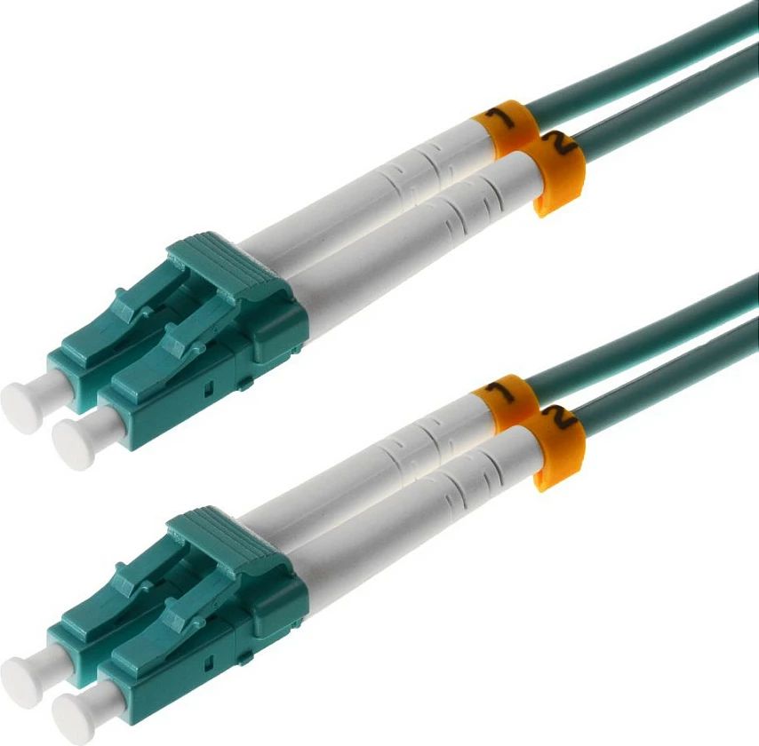 Kabllo fibre optike Helos LWL OM3 Patchkabel LC-LC, Duplex, LSZH, 10m, aqua